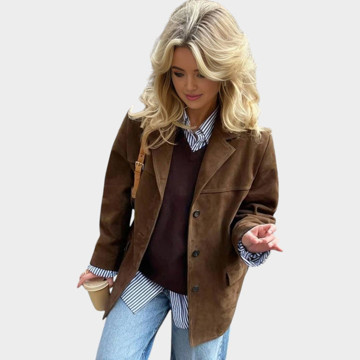Women’s Suede Jacket Casual Button Front