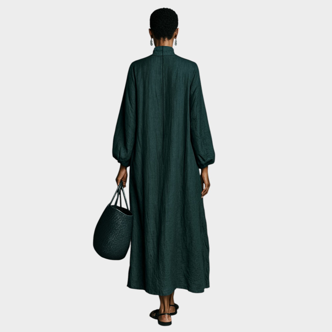 Oversized Embroidered High-Neck Maxi Dress