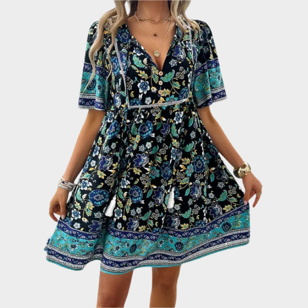 Airy Bohemian Dress with Pattern and Embroidery
