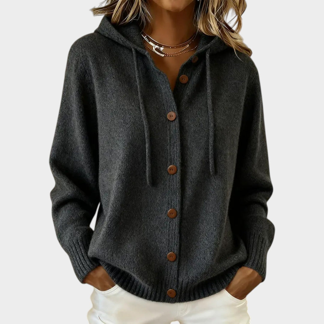 Women's Knit Cardigan Hooded Button Front