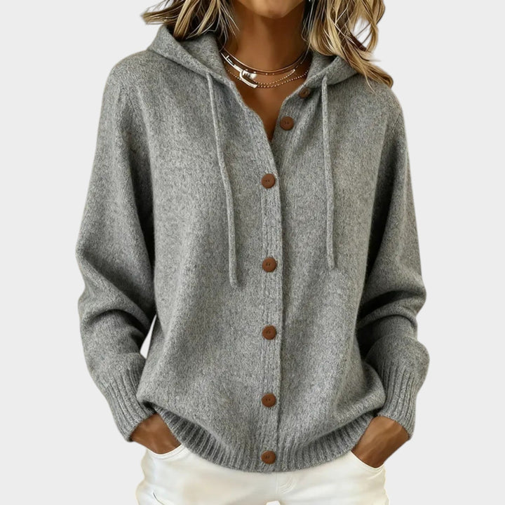 Women's Knit Cardigan Hooded Button Front