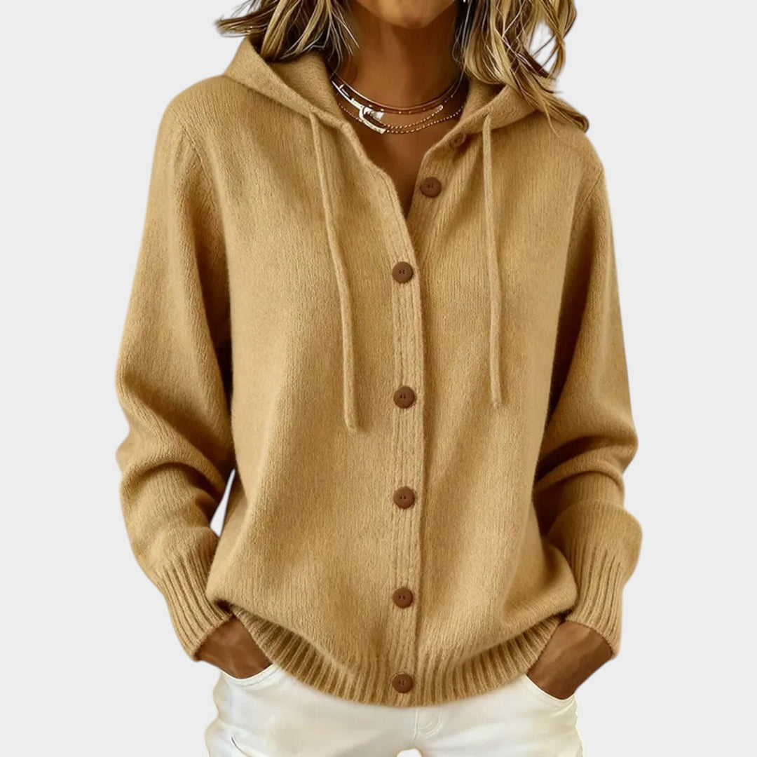 Women's Knit Cardigan Hooded Button Front