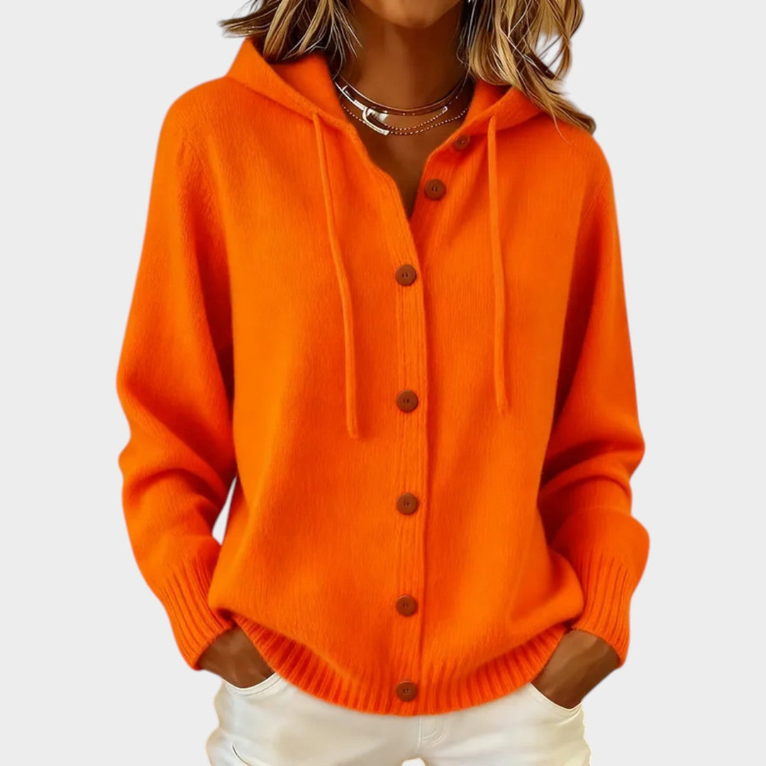 Women's Knit Cardigan Hooded Button Front