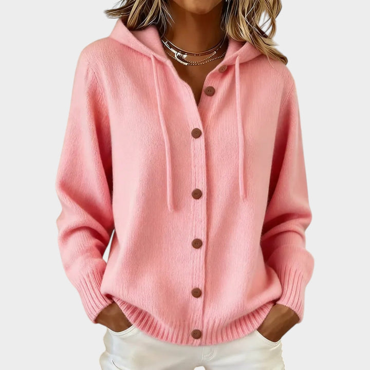 Women's Knit Cardigan Hooded Button Front