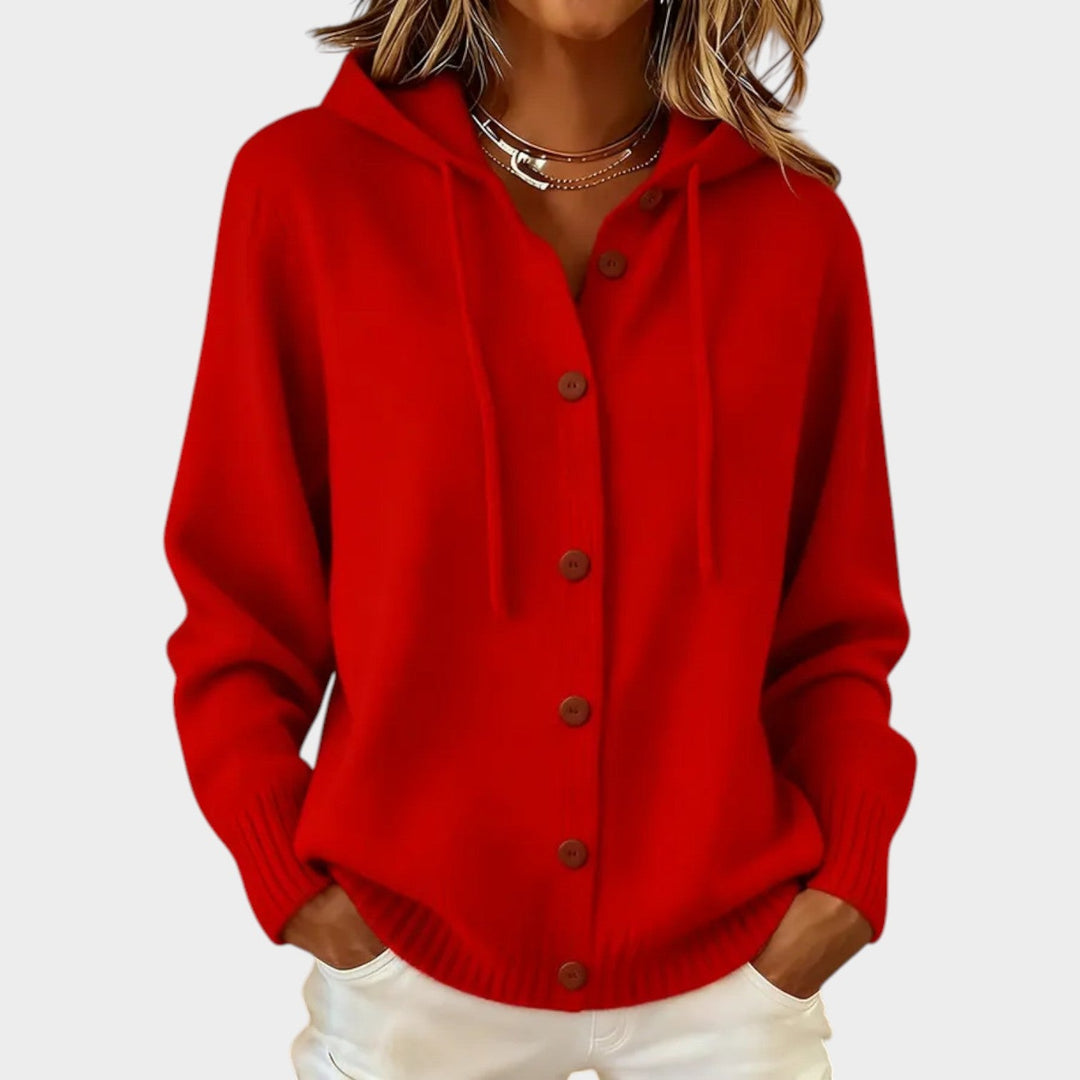 Women's Knit Cardigan Hooded Button Front