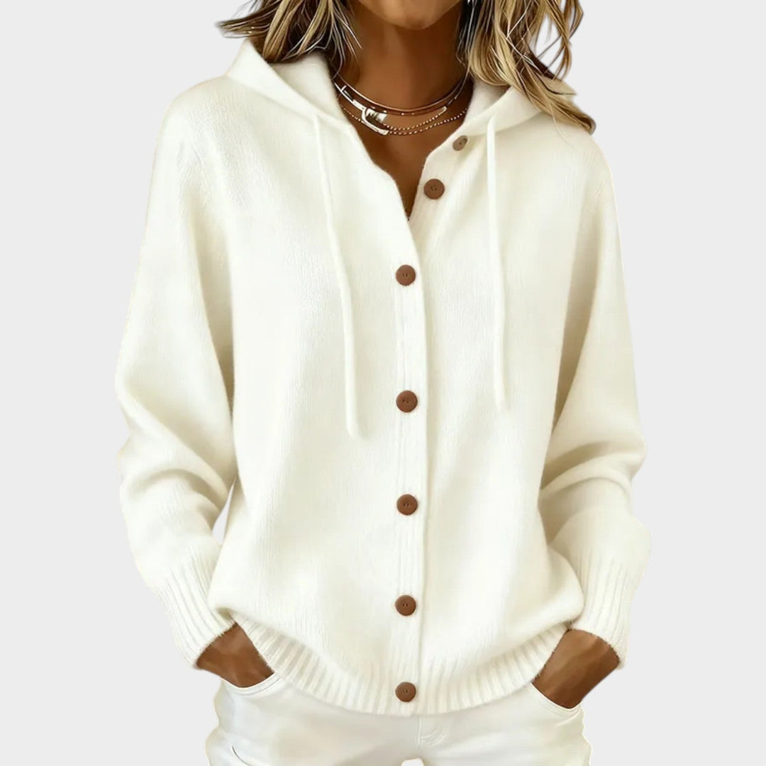 Women's Knit Cardigan Hooded Button Front