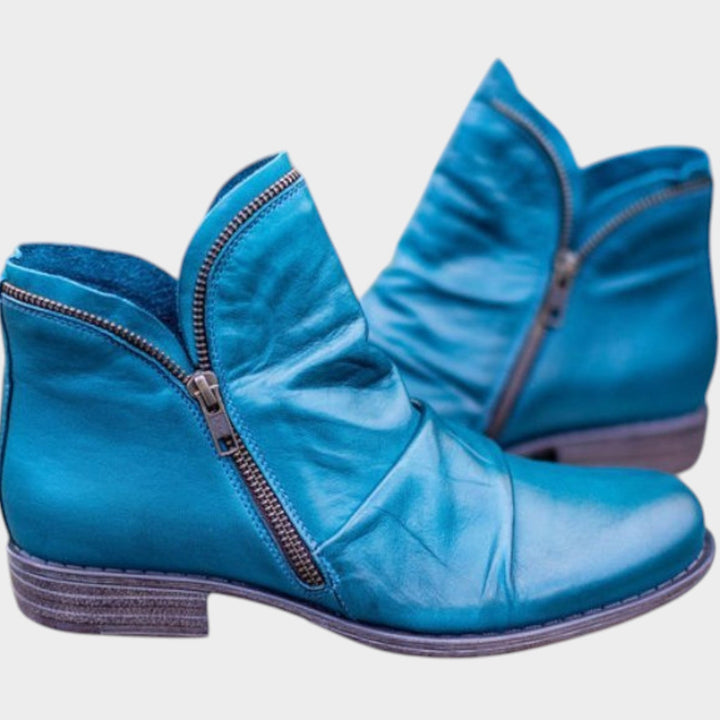Women's Leather Ankle Boots Stylish Side Zip Comfort Sole