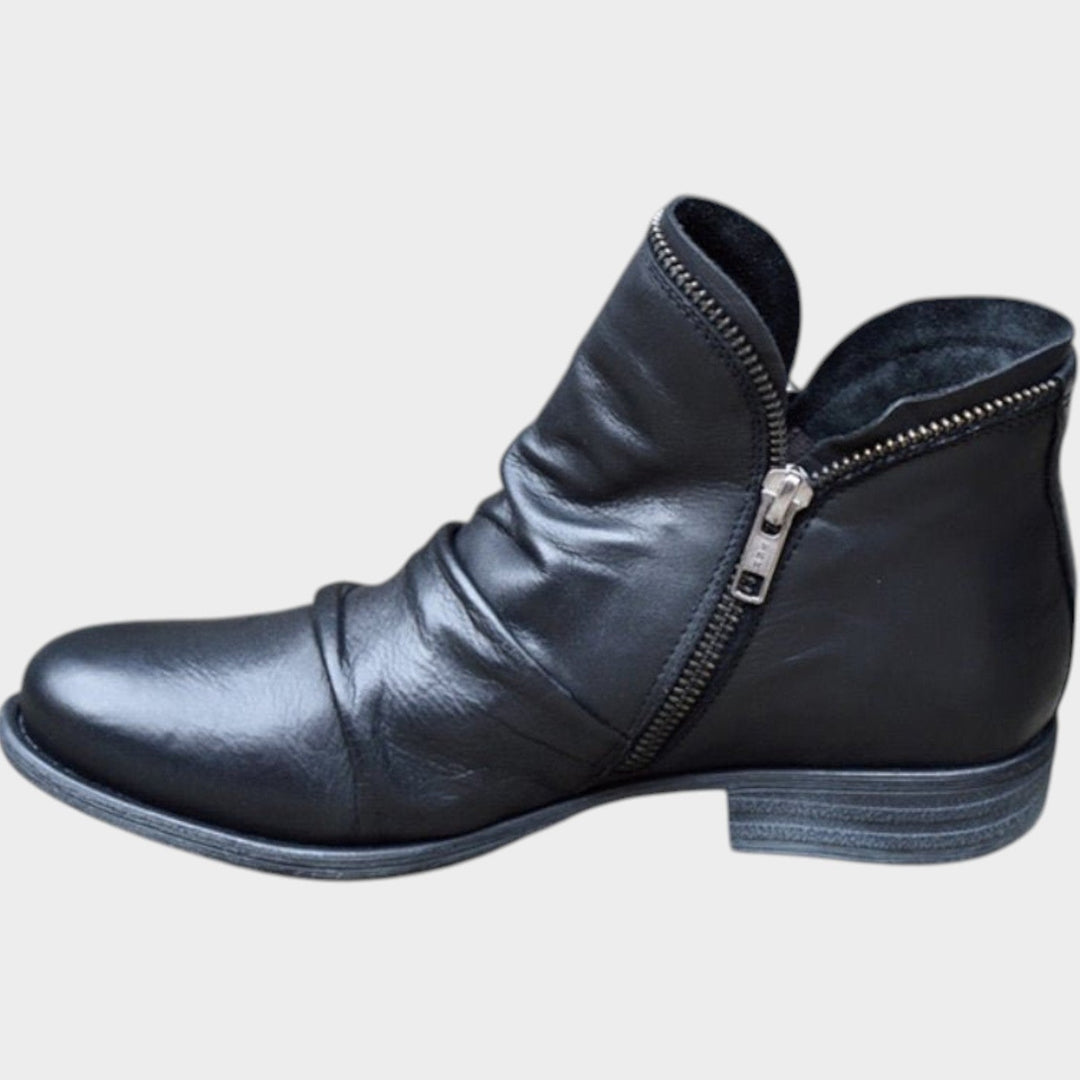 Women's Leather Ankle Boots Stylish Side Zip Comfort Sole