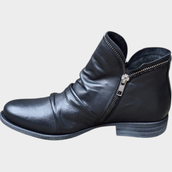 Women's Leather Ankle Boots Stylish Side Zip Comfort Sole