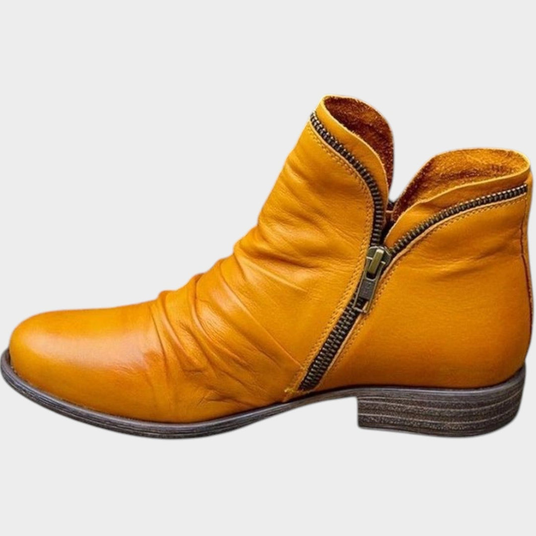 Women's Leather Ankle Boots Stylish Side Zip Comfort Sole