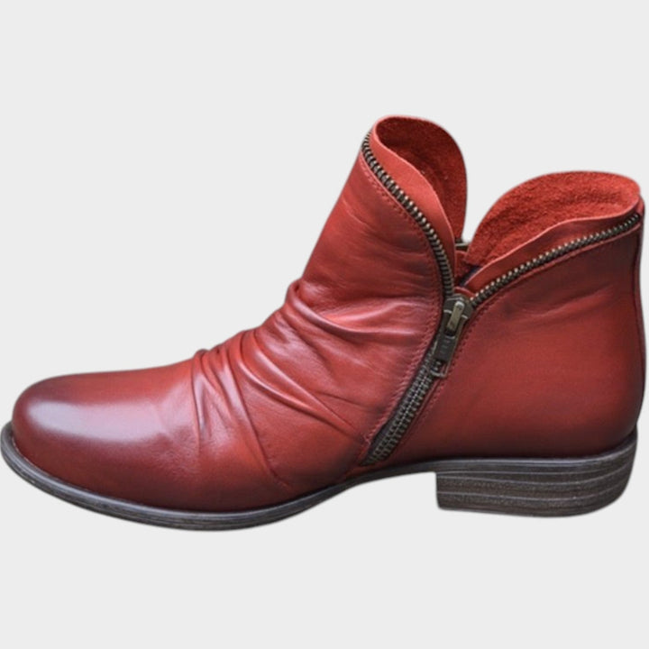 Women's Leather Ankle Boots Stylish Side Zip Comfort Sole