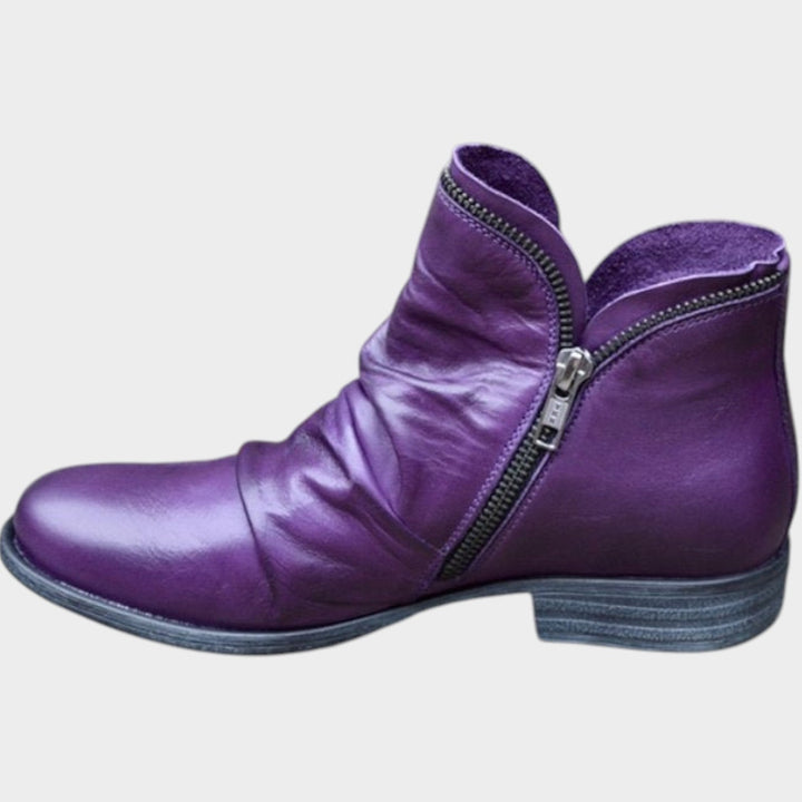 Women's Leather Ankle Boots Stylish Side Zip Comfort Sole