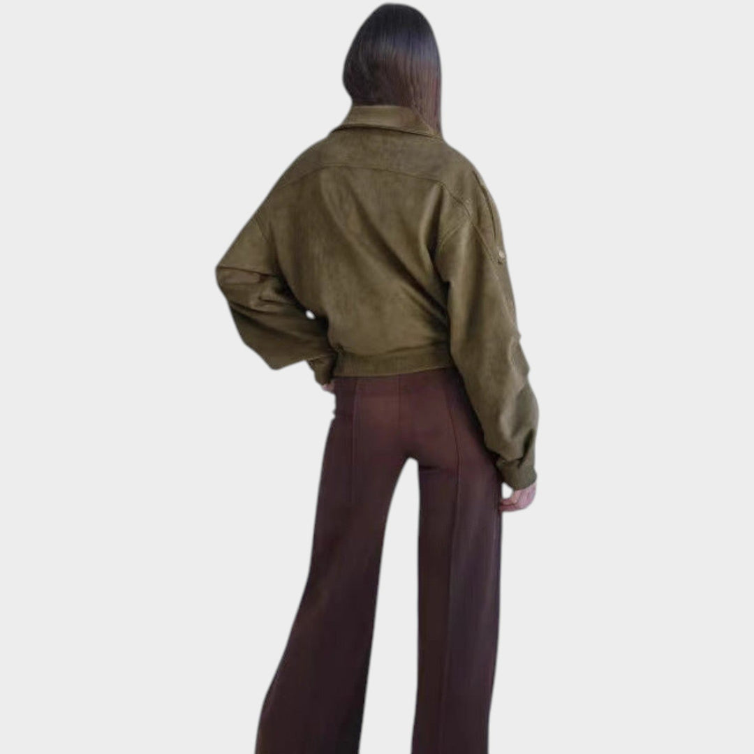 Women’s Suede Cropped Jacket Asymmetrical Zip Fitted