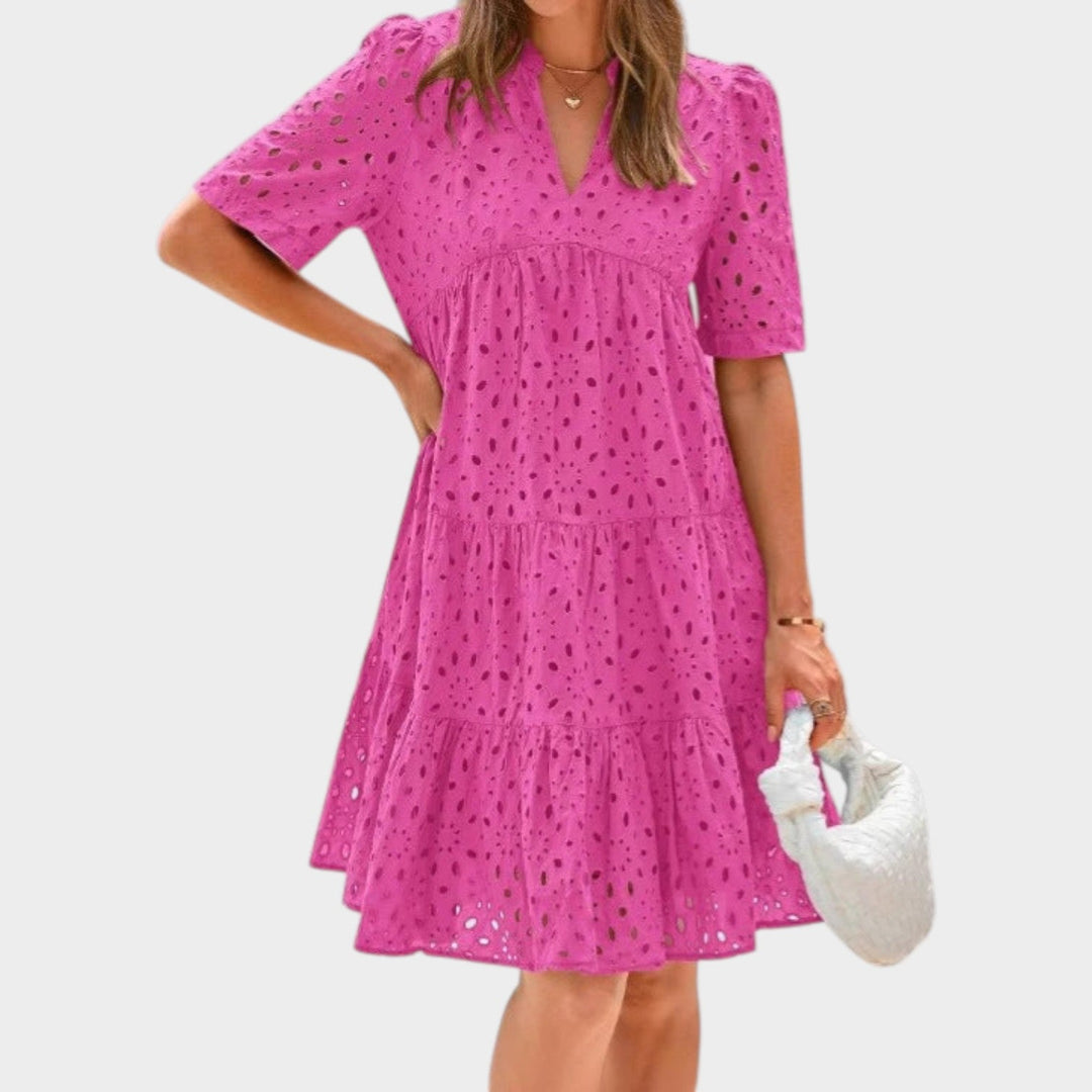 Eyelet Tiered Mini Dress