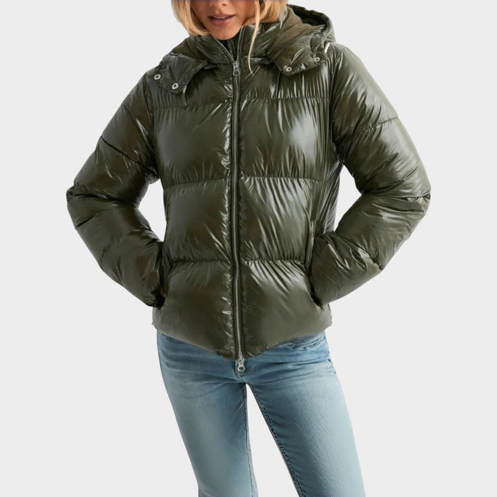 Women’s Puffer Jacket Quilted Adjustable Hood Zip Pockets Casual Style