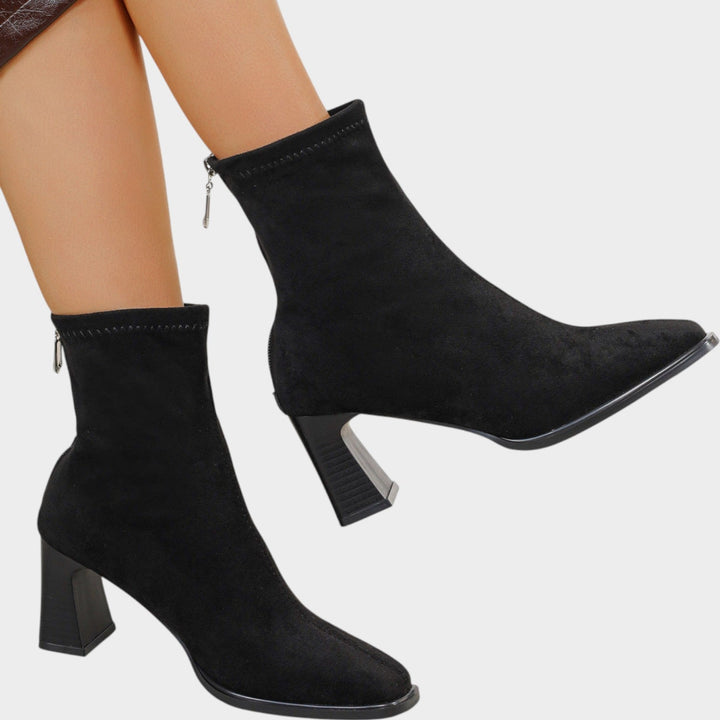 Women’s Suede Ankle Boots Block Heel Side Zipper Classic Style