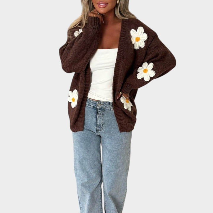 Women's Knit Cardigan Floral Oversized Open Front