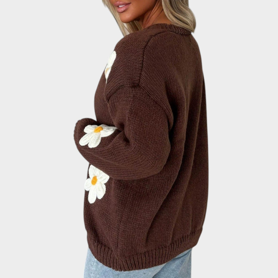 Women's Knit Cardigan Floral Oversized Open Front