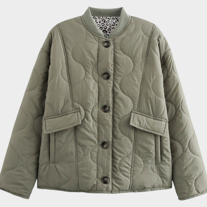 Women’s Quilted Jacket Casual Crew Neck Button Front Pocket