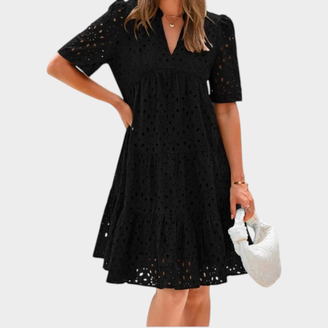 Eyelet Tiered Mini Dress