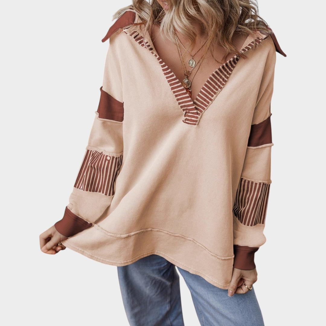 Women’s Knit Sweatshirt V Neck Striped Design