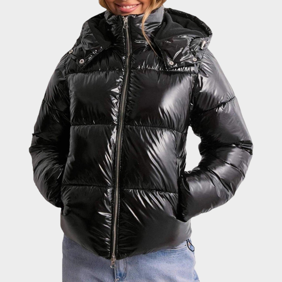 Women’s Puffer Jacket Quilted Adjustable Hood Zip Pockets Casual Style
