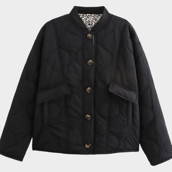 Women’s Quilted Jacket Casual Crew Neck Button Front Pocket
