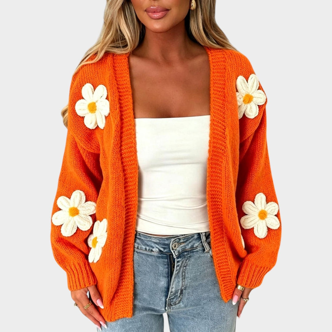 Women's Knit Cardigan Floral Oversized Open Front