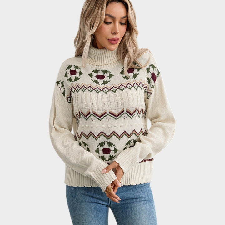 Women's Turtleneck Knit Sweater Fair Isle Long Sleeve