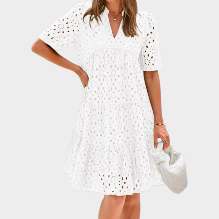 Eyelet Tiered Mini Dress