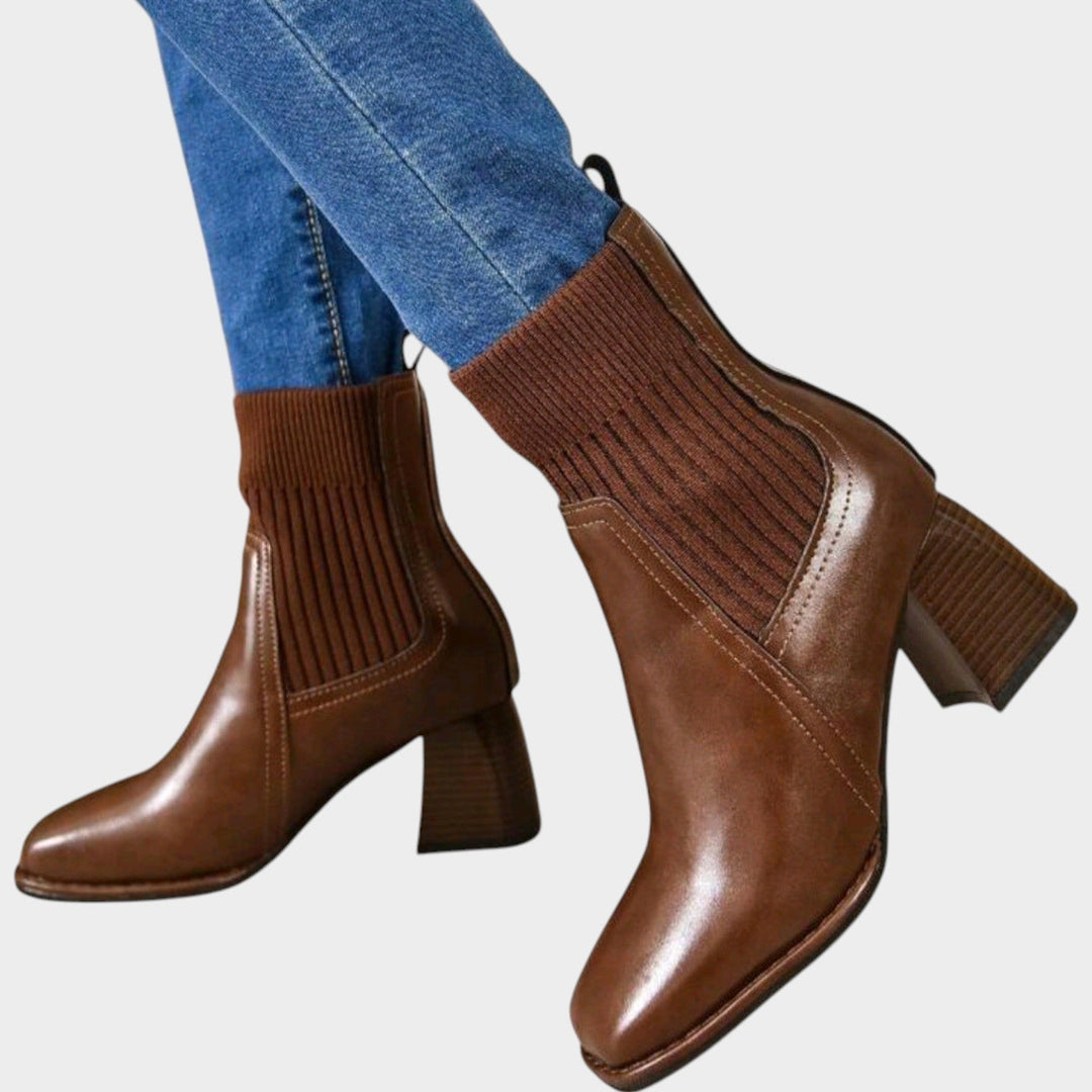 Women’s Ankle Boots Knit Slip On Shaft Block Heel
