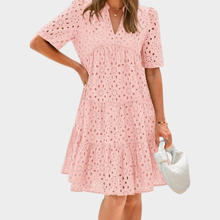 Eyelet Tiered Mini Dress