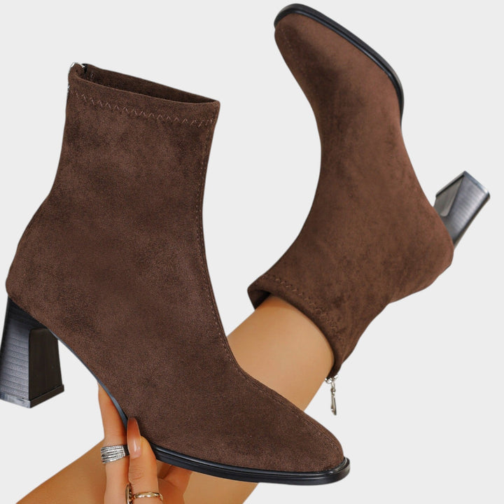 Women’s Suede Ankle Boots Block Heel Side Zipper Classic Style