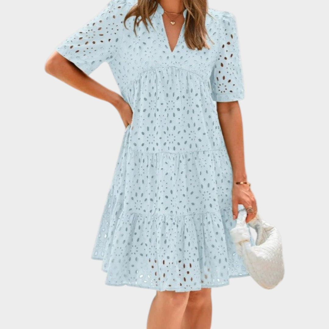 Eyelet Tiered Mini Dress