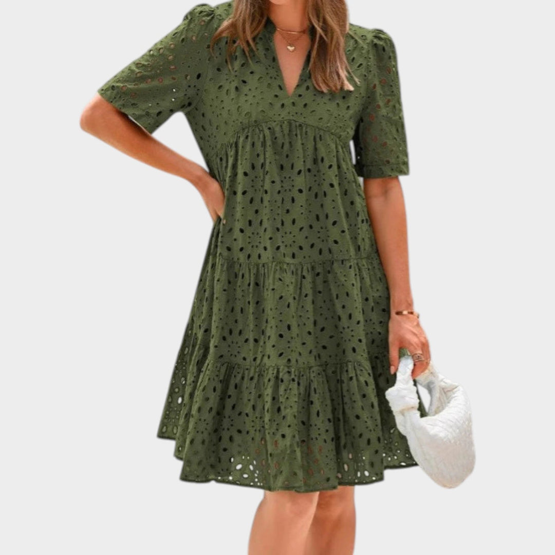 Eyelet Tiered Mini Dress