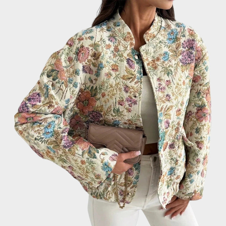 Women’s Floral Cropped Jacket with Long Sleeves