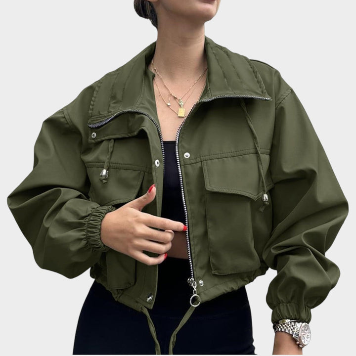 Women’s Cropped Jacket Drawstring Elastic Cuffs