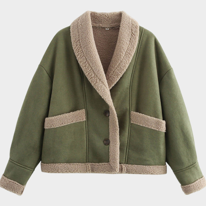 Women’s Sherpa Jacket Casual Suede Button Front