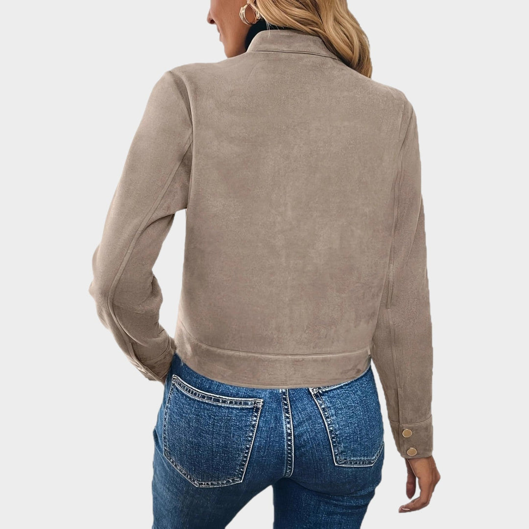 Women’s Suede Cropped Jacket with Zip-Front Closure