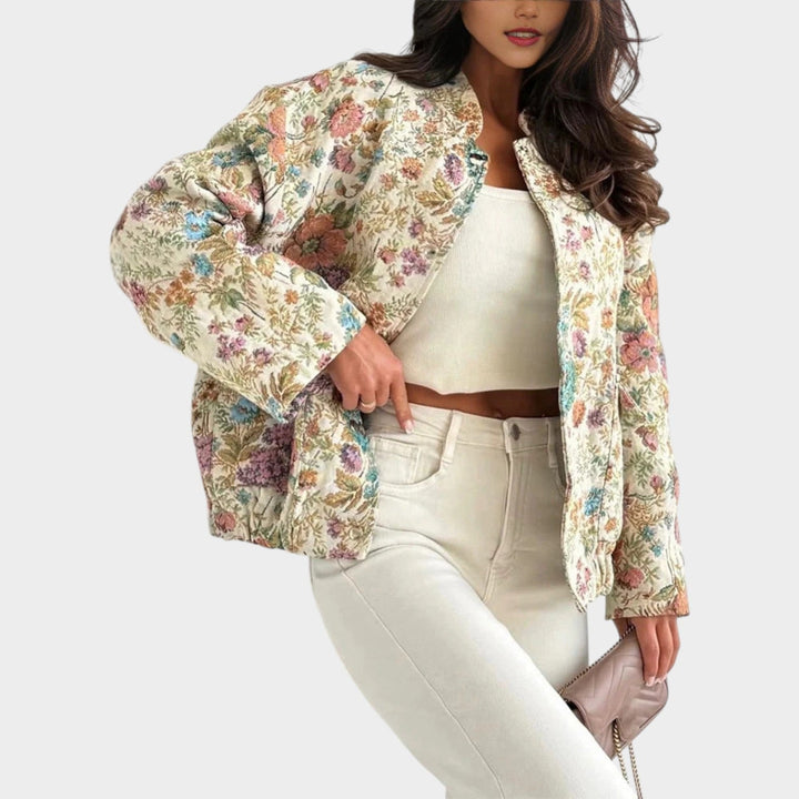 Women’s Floral Cropped Jacket with Long Sleeves