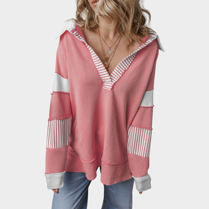 Women’s Knit Sweatshirt V Neck Striped Design