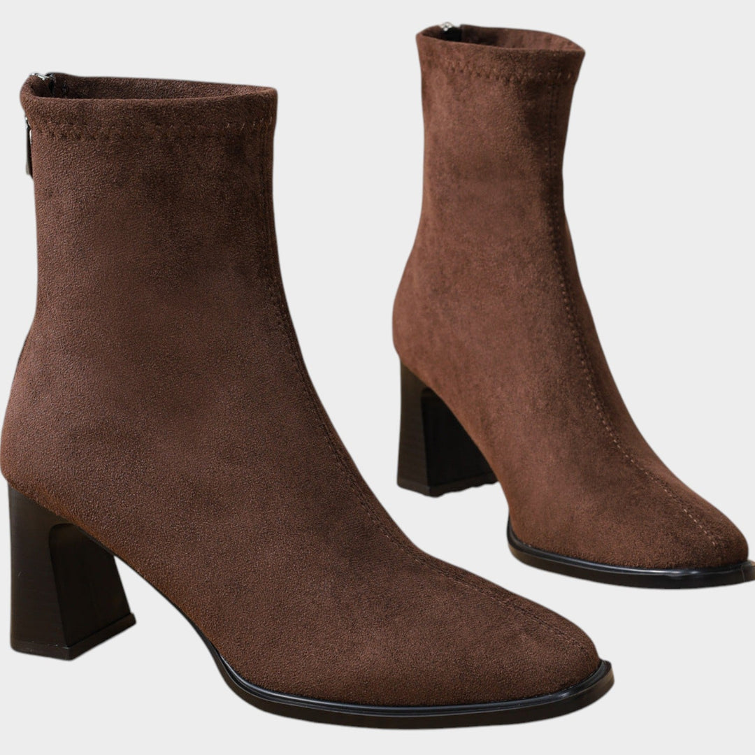 Women’s Suede Ankle Boots Block Heel Side Zipper Classic Style