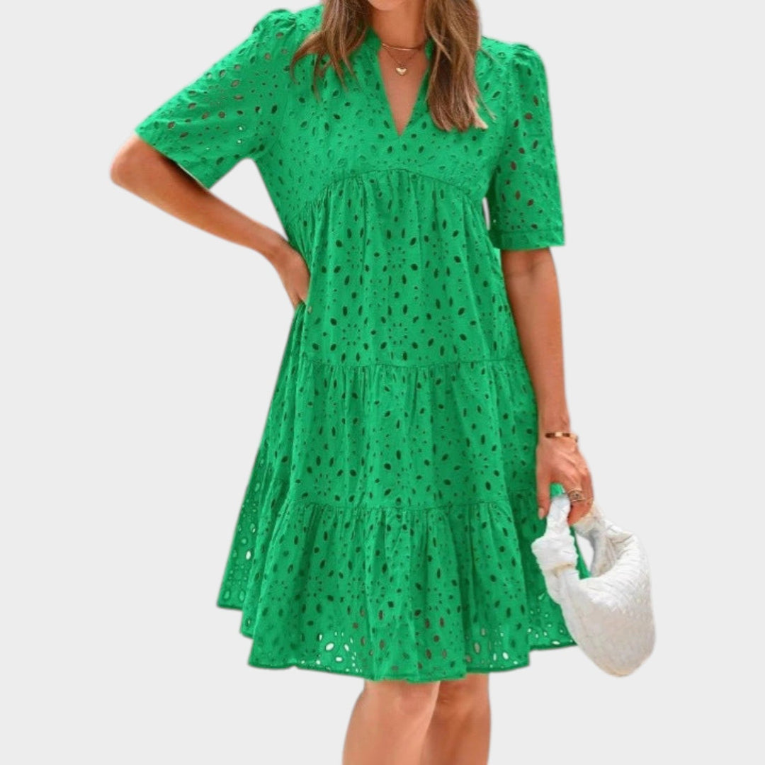 Eyelet Tiered Mini Dress