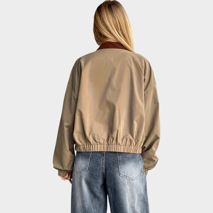 Women’s Casual Bomber Jacket Collar Ribbed Trim