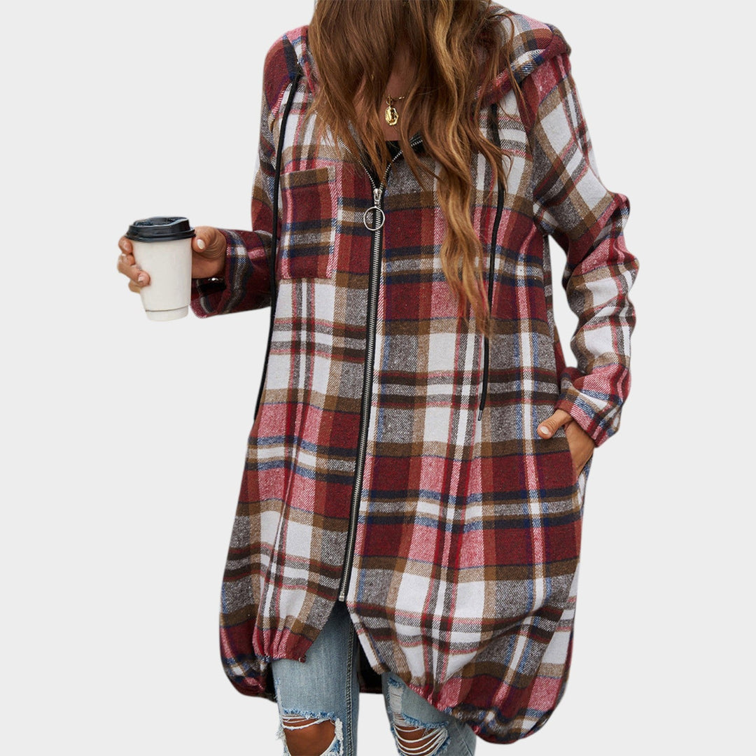 Women’s Plaid Coat Long Hooded Balloon Hem