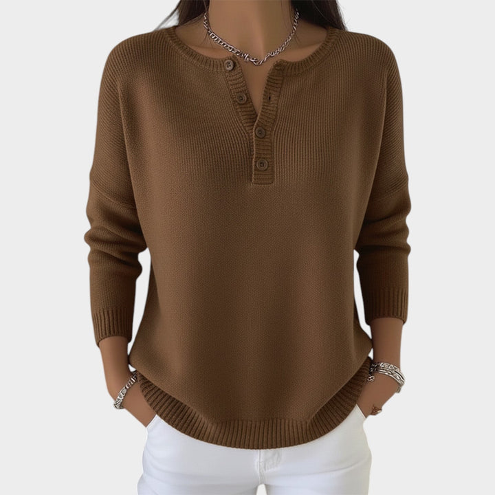 Women's Knit Sweater Henley Button Front