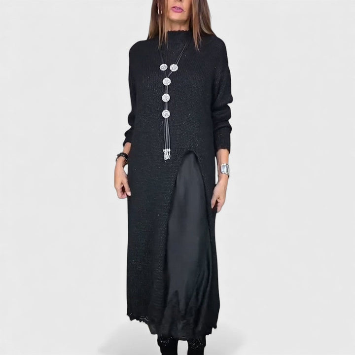 Longline Mock Neck Knit Sweater Dress