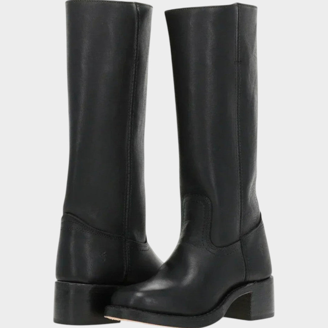 Women's Leather Knee High Boots Riding Low Block Heel