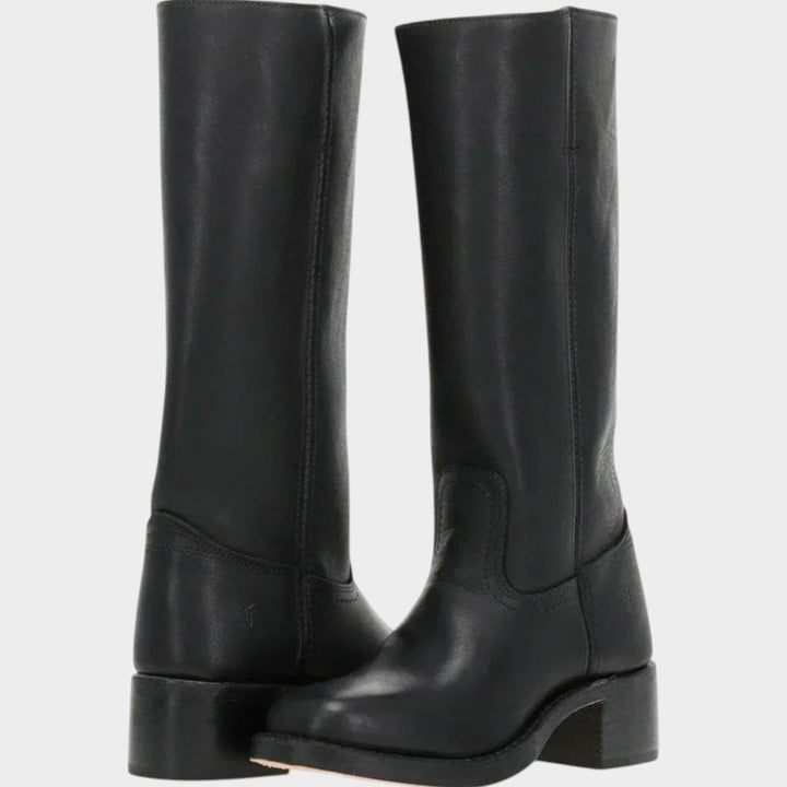 Women's Leather Knee High Boots Riding Low Block Heel