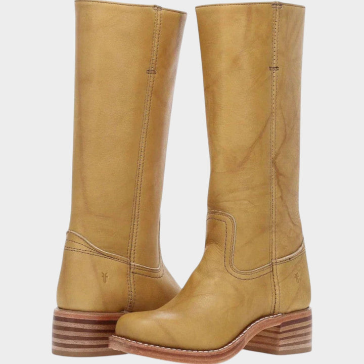 Women's Leather Knee High Boots Riding Low Block Heel